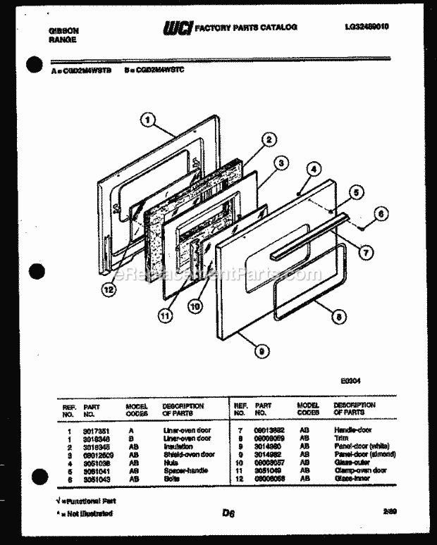 Gibson CGD2M4WSTB Gas Range - Gas - Lg32489010 Door Parts Diagram