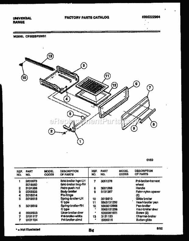 Gibson CP302BP2D1 Freestanding, Gas Range - Gas - 5995222964 Broiler Parts Diagram