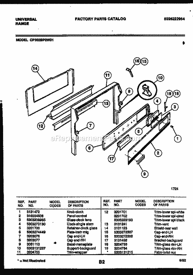 Gibson CP302BP2D1 Freestanding, Gas Range - Gas - 5995222964 Console and Control Parts Diagram