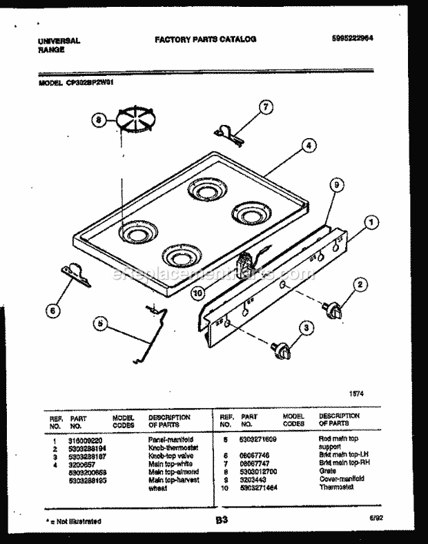Gibson CP302BP2D1 Freestanding, Gas Range - Gas - 5995222964 Cooktop Parts Diagram