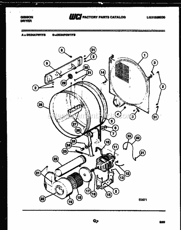 Gibson DE24P2WTFB Residential Dryer - Electric - Lg31689030 Drum and Blower Parts Diagram