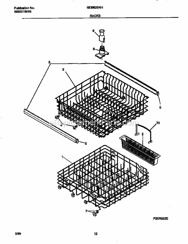 Gibson GDB635RHR0 Frigidaire/Dishwasher - P5995319083 Rack Diagram