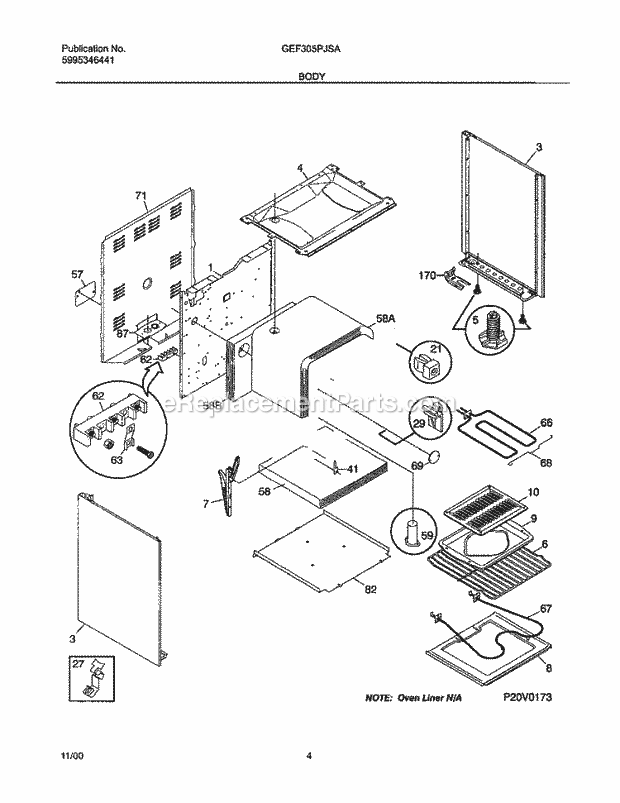 Gibson GEF305PJSA Freestanding, Electric Electric Range Body Diagram