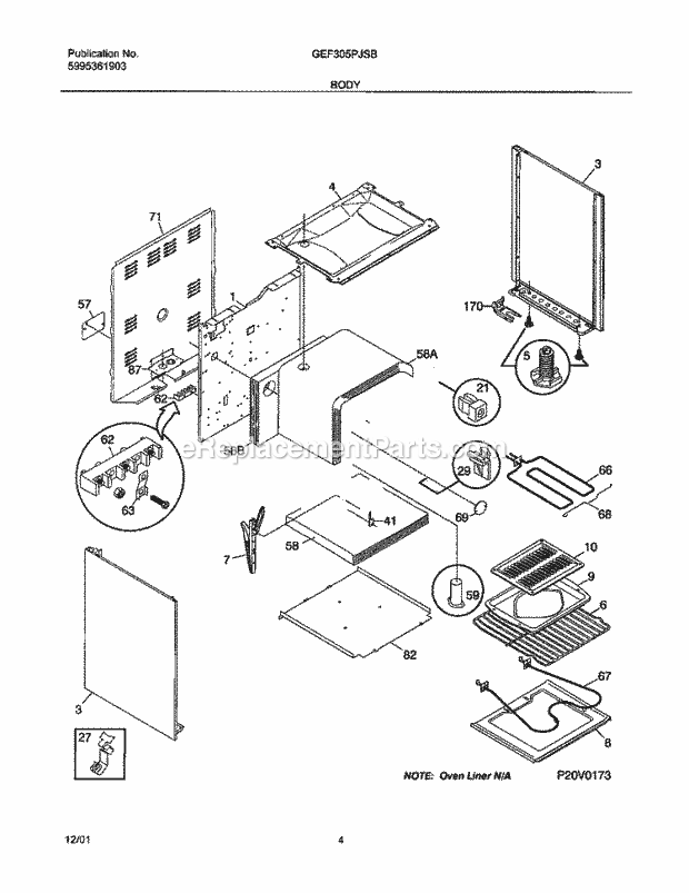 Gibson GEF305PJSB Freestanding, Electric Electric Range Body Diagram