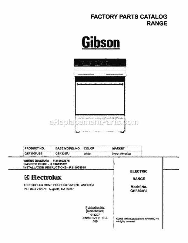 Gibson GEF305PJSB Freestanding, Electric Electric Range Page C Diagram