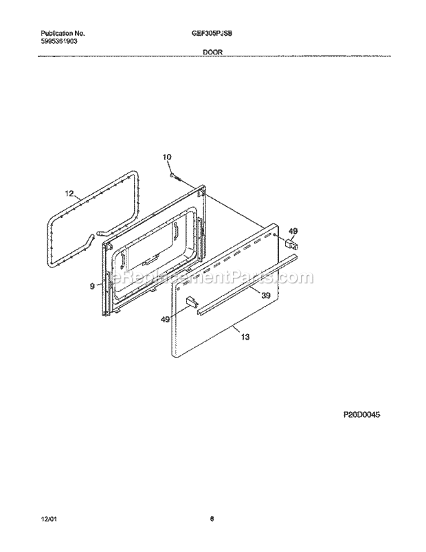 Gibson GEF305PJSB Freestanding, Electric Electric Range Door Diagram