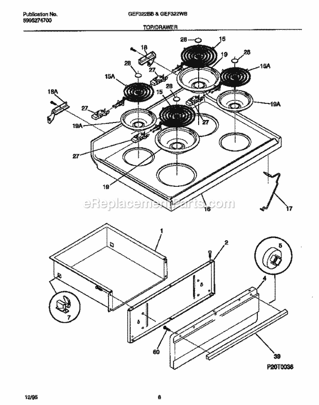 Gibson GEF322BBDC Freestanding, Electric Electric Range - 5995274700 Top / Drawer Diagram