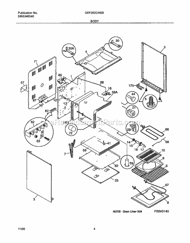 Gibson GEF352CHSB Freestanding, Electric Electric Range Body Diagram