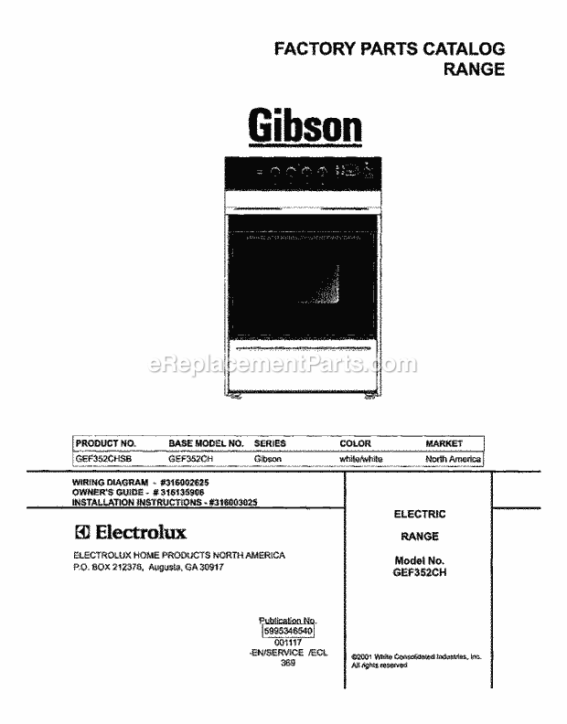 Gibson GEF352CHSB Freestanding, Electric Electric Range Page C Diagram