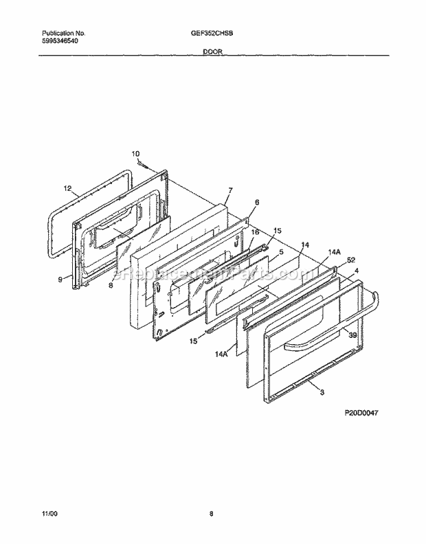 Gibson GEF352CHSB Freestanding, Electric Electric Range Door Diagram