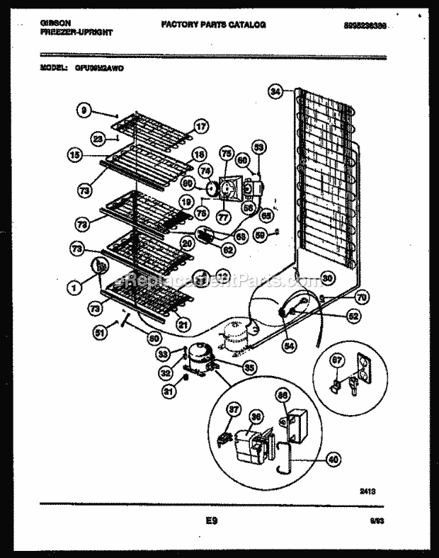 Gibson GFU09M2AW0 Upright Freezer System and Electrical Parts Diagram