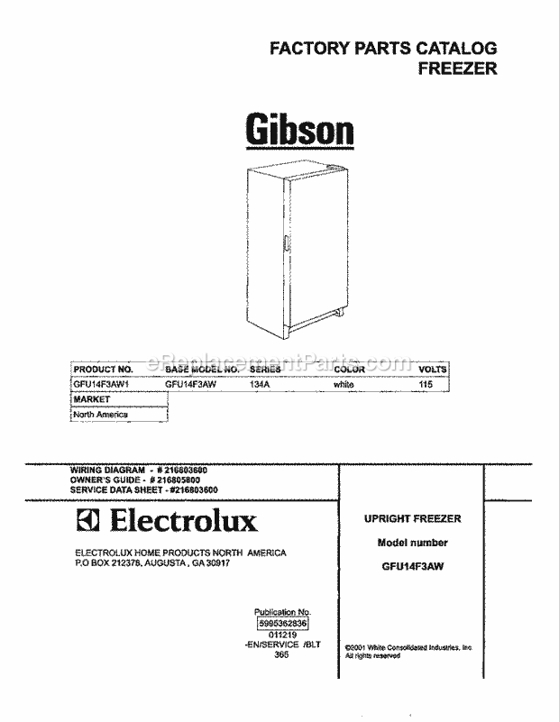 Gibson GFU14F3AW1 Upright Freezer Page B Diagram