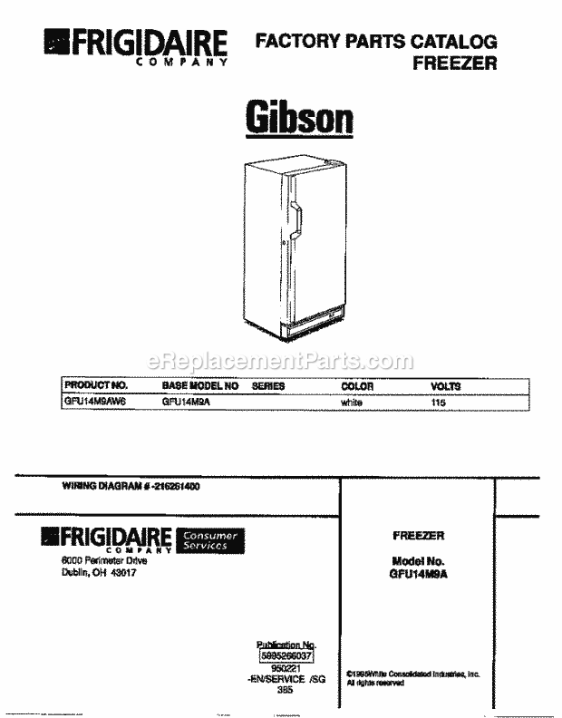 Gibson GFU14M9AW6 Upright Upright Freezer - 5995266037 Page B Diagram