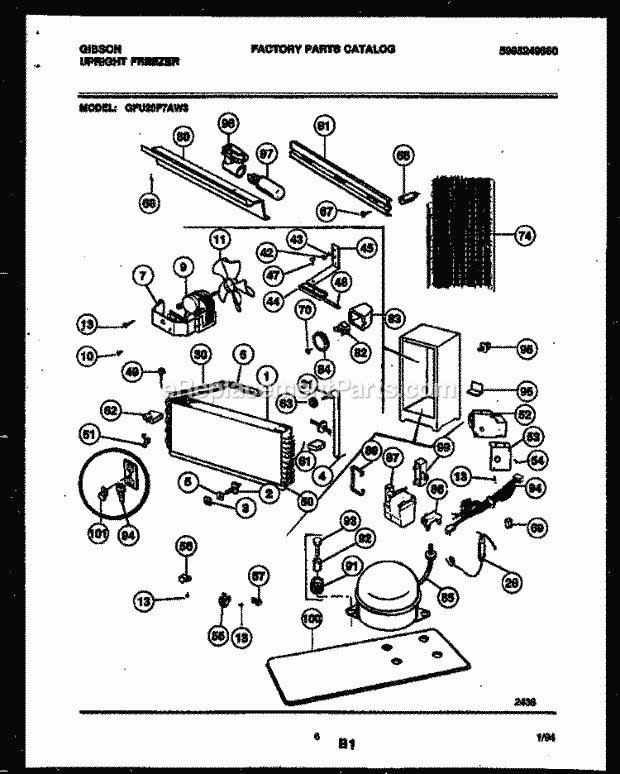 Gibson GFU20F7AW3 Upright Freezer System and Automatic Defrost Parts Diagram