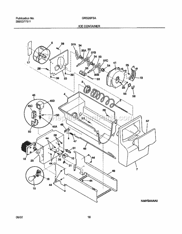 Gibson GRS26F5AQ5 Side-By-Side Refrigerator Ice Container Diagram