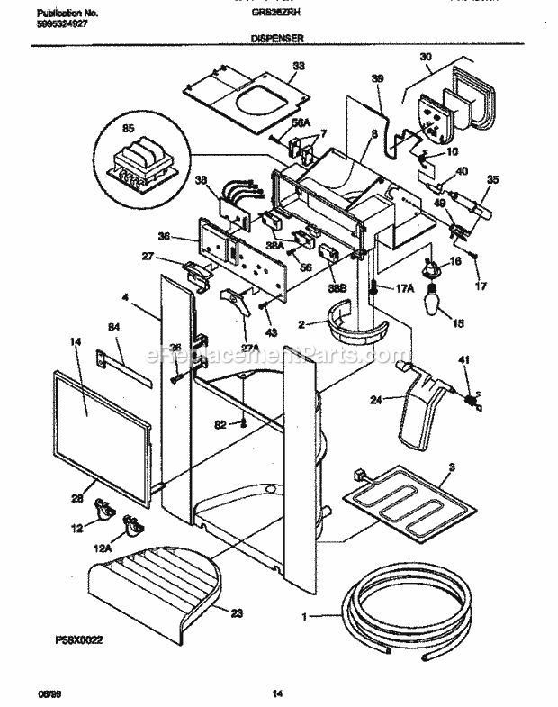 Gibson GRS26ZRHD0 Side-By-Side Gibson/Sxs Refrigerator - P5995324927 Ice Dispenser Diagram