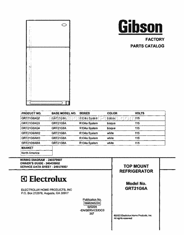 Gibson GRT21G6AW3 Top Freezer Top-Mount Refrigerator Page B Diagram