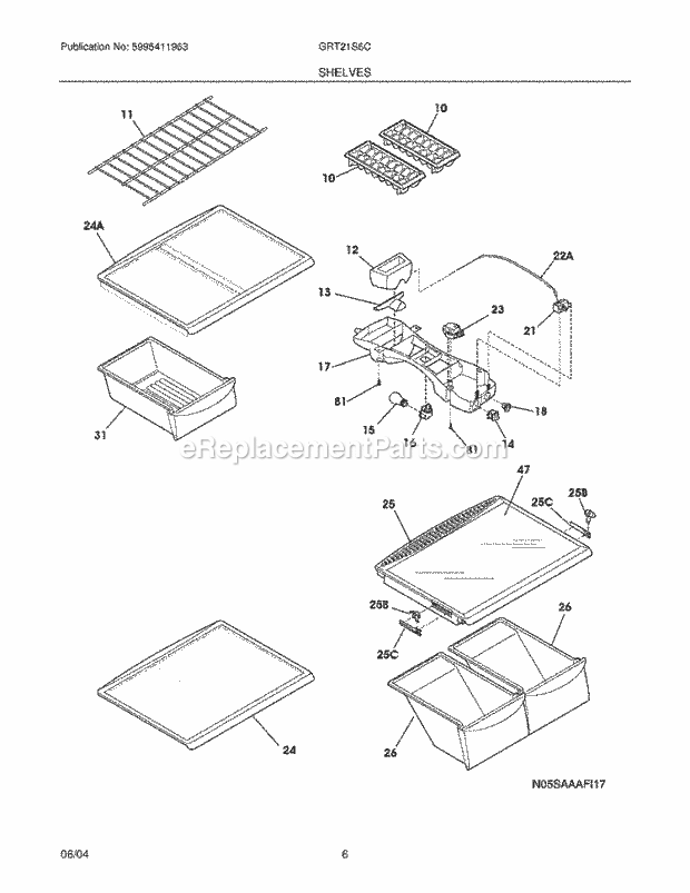 Gibson GRT21S6CQ3 Top Freezer Refrigerator Shelves Diagram