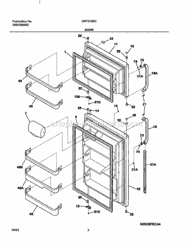 Gibson GRT21S6CW0 Top Freezer Top Mount Door Diagram