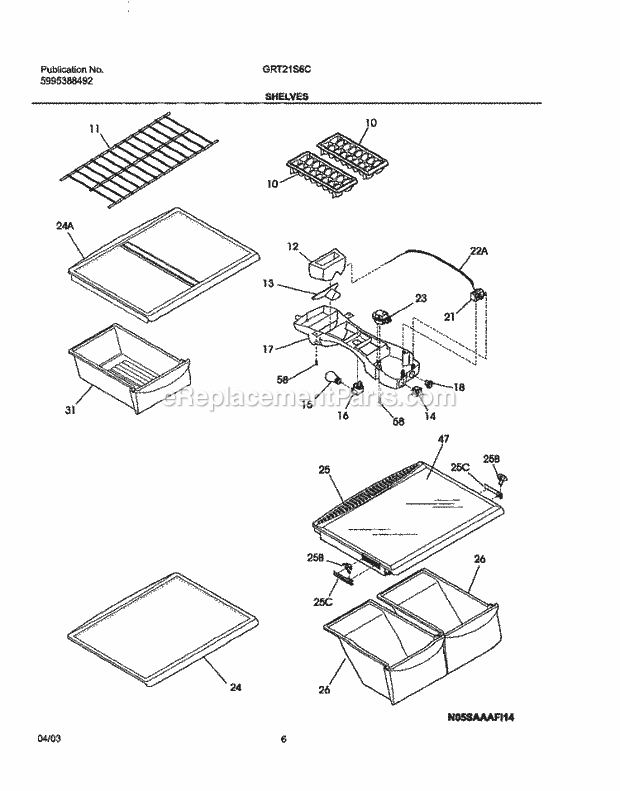 Gibson GRT21S6CW0 Top Freezer Top Mount Shelves Diagram