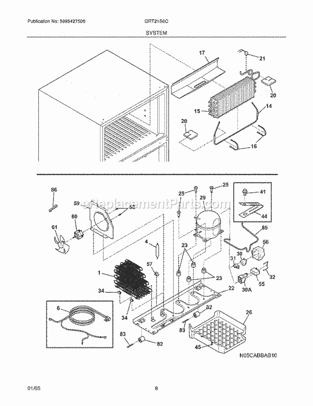 Gibson GRT21S6CW5 Top Freezer Refrigerator System Diagram