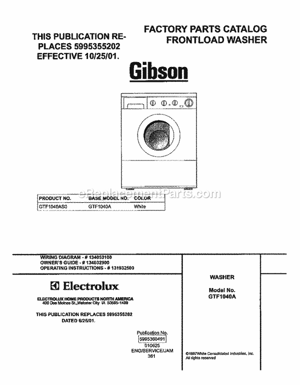 Gibson GTF1040AS0 Residential Washer Page E Diagram
