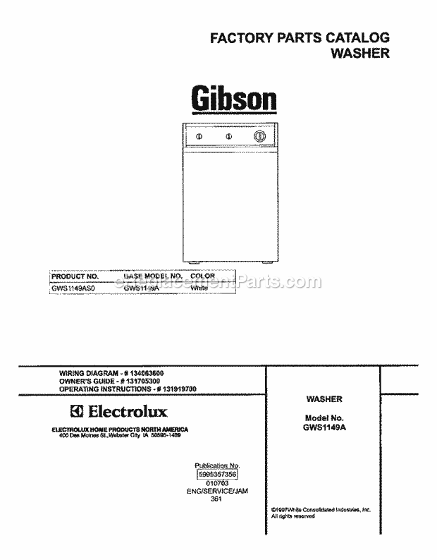 Gibson GWS1149AS0 Residential Washer Page F Diagram