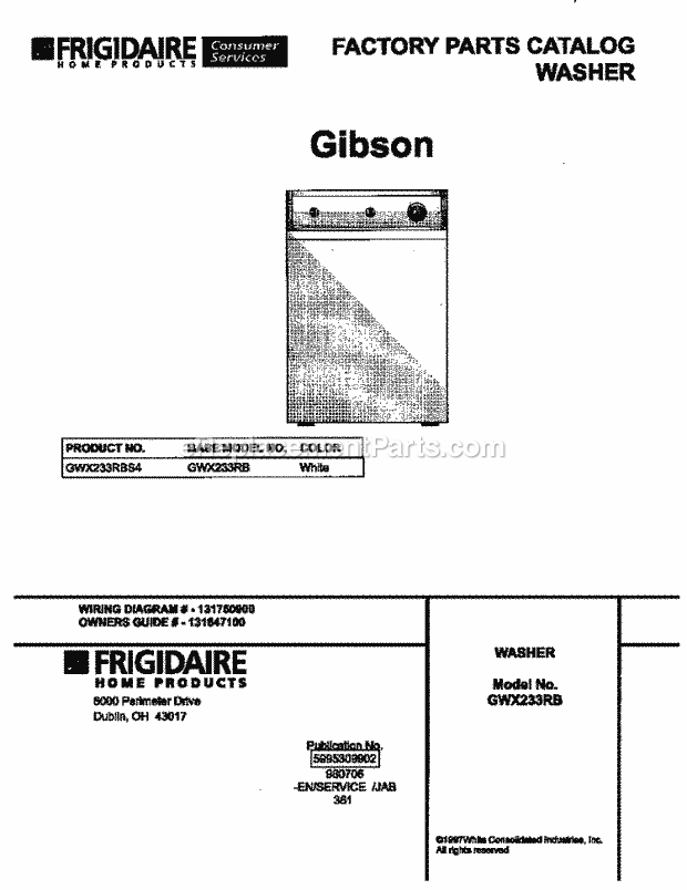 Gibson GWX233RBS4 Residential Gibson-Gwx233rbs4 - P5995309902 Page B Diagram