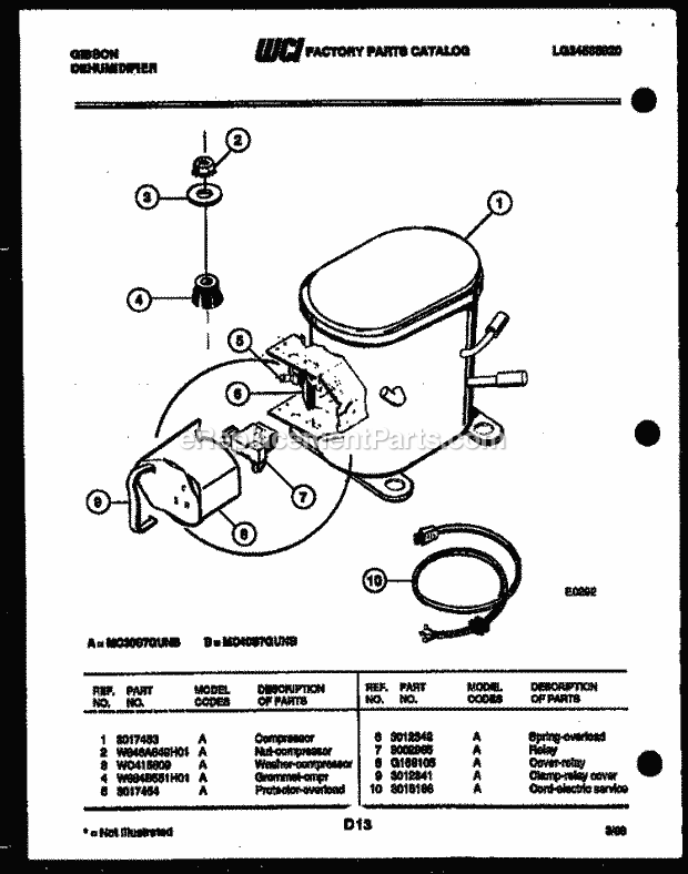 Gibson MC40S7GUNB Dehumidifier - Lg34588020 Compressor Parts Diagram