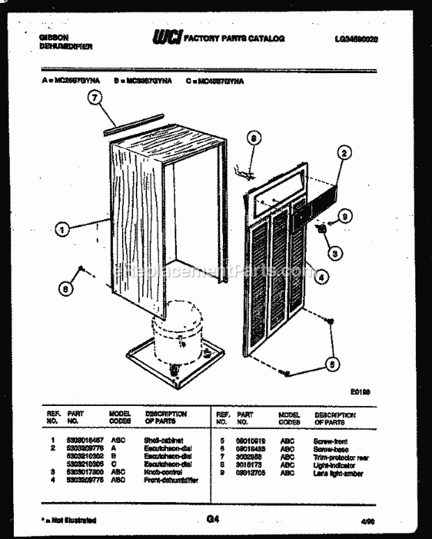 Gibson MC40S7GYNA Dehumidifier - Lg34590020 Cabinet and Control Parts Diagram