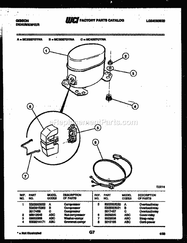 Gibson MC40S7GYNA Dehumidifier - Lg34590020 Compressor Parts Diagram