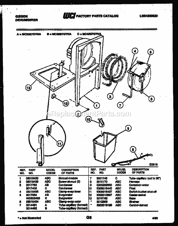 Gibson MC40S7GYNA Dehumidifier - Lg34590020 Water and Condensing Parts Diagram