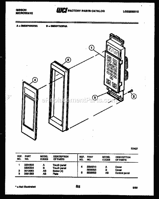 Gibson OM08P7NWHA Table Top Microwave Control Parts Diagram