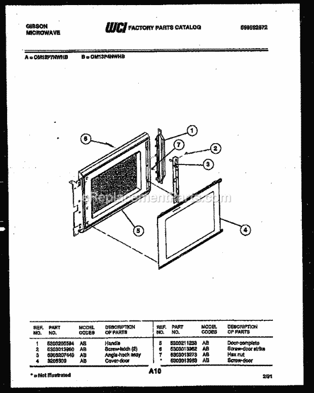 Gibson OM13P4NWHB Table Top Microwave Door Parts Diagram