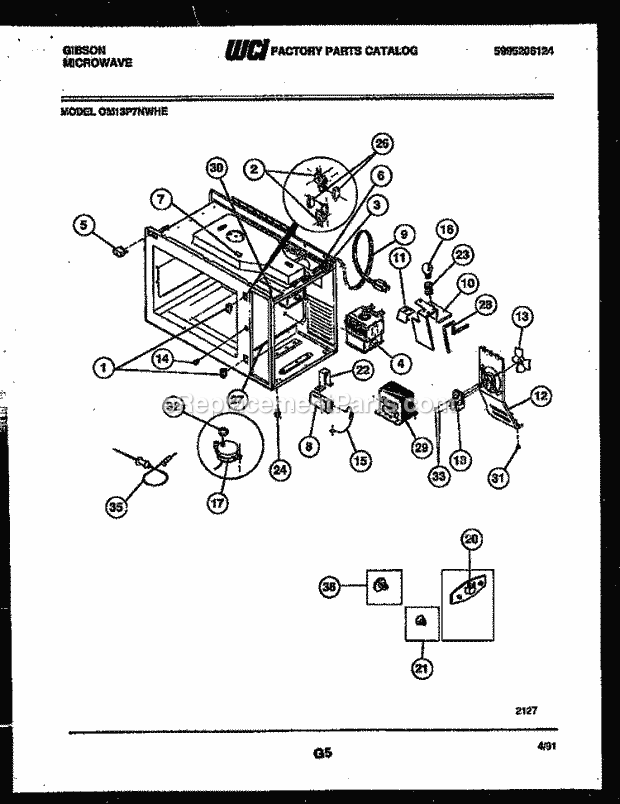 Gibson OM13P7NWHE Table Top Microwave Body, Motor and Electrical Parts Diagram