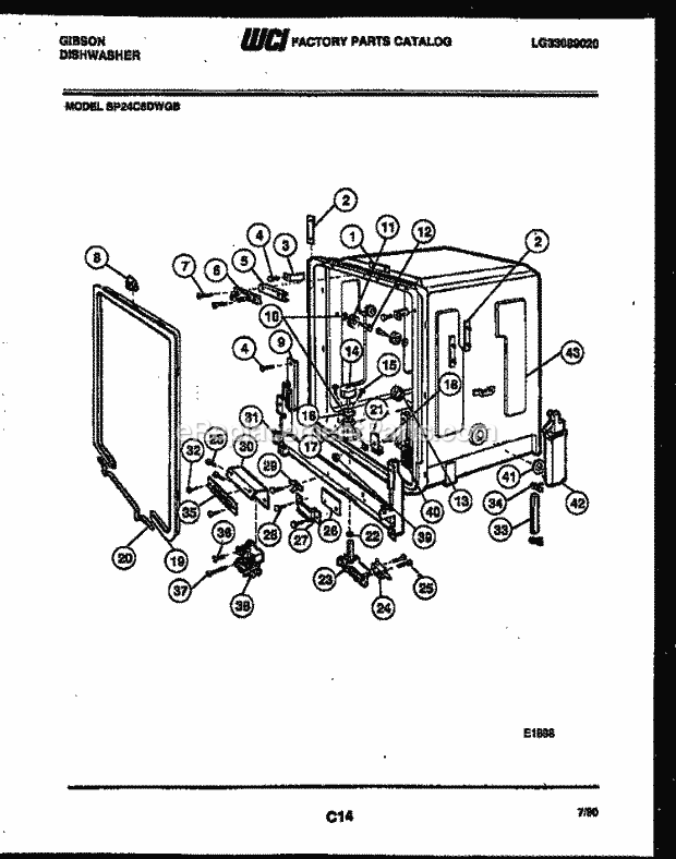 Gibson SP24C6DWGB Dishwasher Inner Tub Parts Diagram