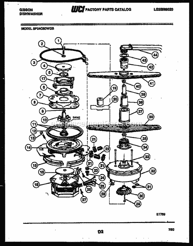 Gibson SP24C6DWGB Dishwasher Motor Pump Parts Diagram