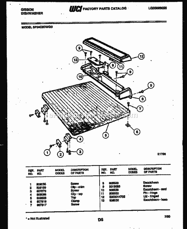 Gibson SP24C6DWGB Dishwasher Top Parts Diagram