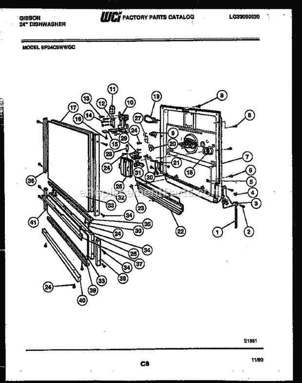Gibson SP24C6WWGC Dishwasher Inner Door Parts Diagram