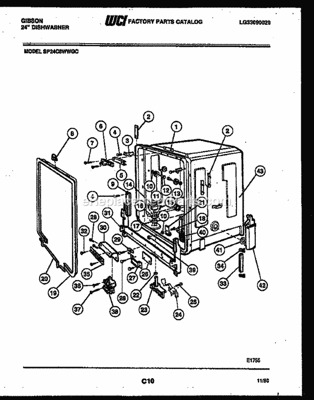 Gibson SP24C6WWGC Dishwasher Inner Tub Parts Diagram