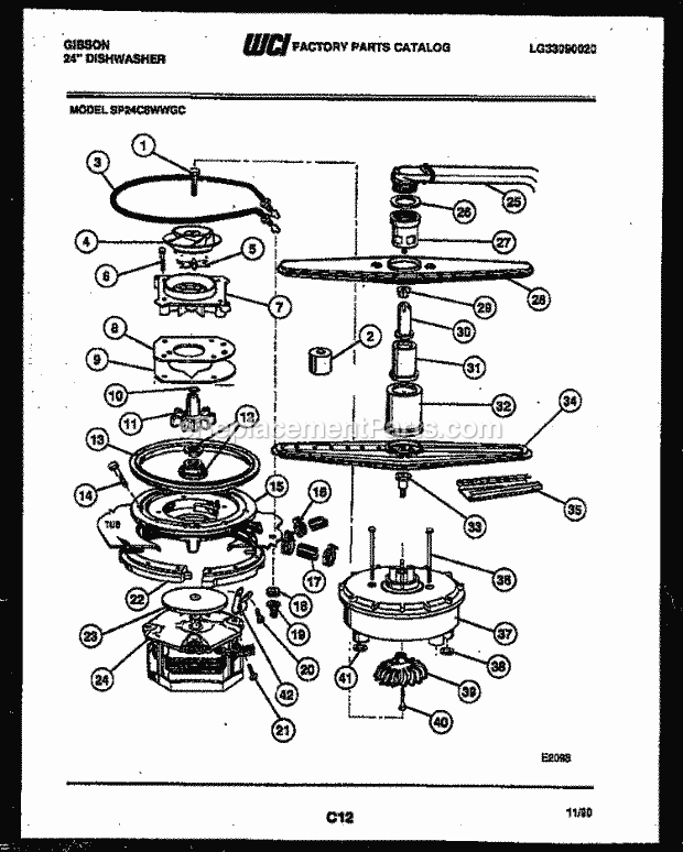 Gibson SP24C6WWGC Dishwasher Motor and Pump Parts Diagram