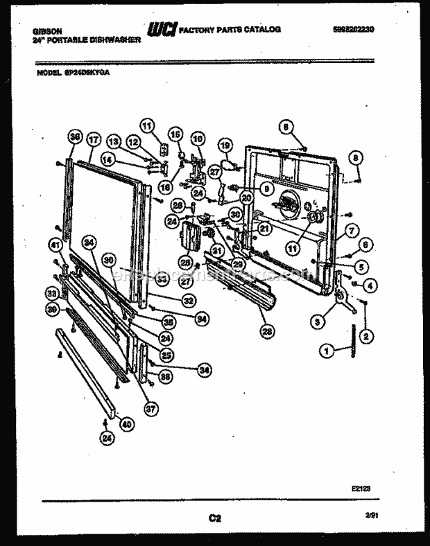Gibson SP24D5KYGA Dishwasher Door Parts Diagram
