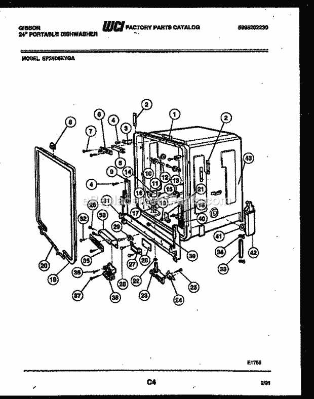 Gibson SP24D5KYGA Dishwasher Tub and Frame Parts Diagram