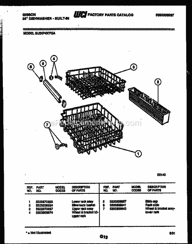 Gibson SU24P4KYGA Dishwasher Racks and Trays Diagram