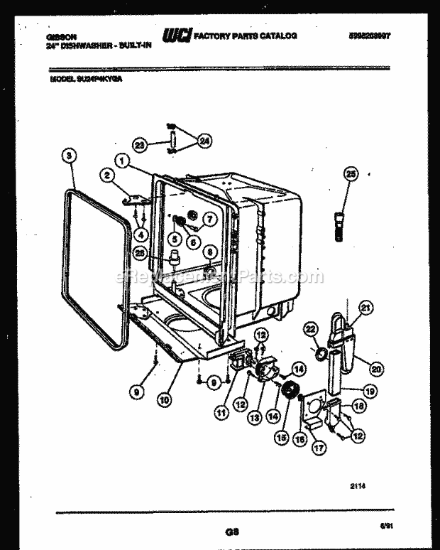 Gibson SU24P4KYGA Dishwasher Tub and Frame Parts Diagram