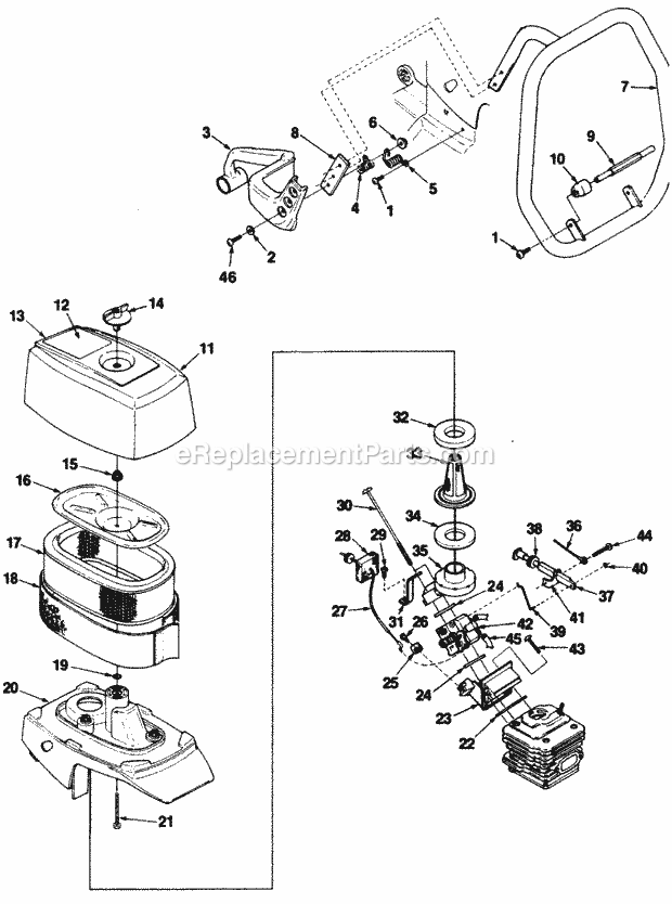 Homelite UT-05055 MP38 Multi Purpose Saw Air_Cleaner_Handles_And_Carburetor Diagram