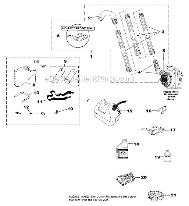 Homelite UT-08017-F BP250 Back Pack Blower Tubes_-_Accessories Diagram
