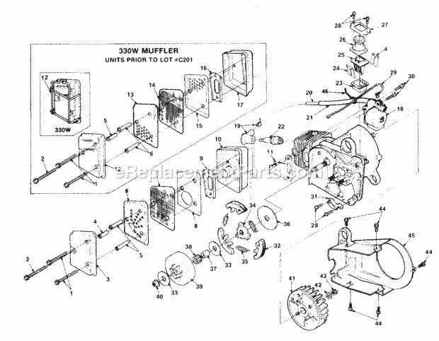 Homelite UT-10540 330 Chain Saw Muffler_Clutch_And_Ignition Diagram