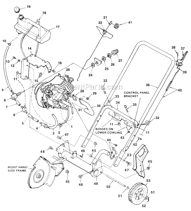 Homelite UT-35012-A 320E Snowblower Handles and Tank Diagram