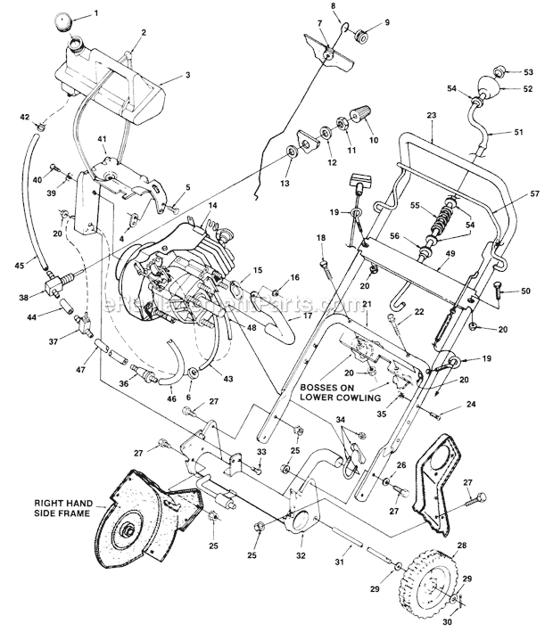 Homelite UT-35021 420E Snowblower Handles and Tank Diagram